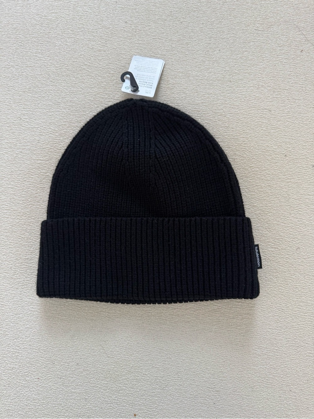 Lululemon Black Ribbed Merino Wool Blend Knit Slouchy Beanie L/XL NWT